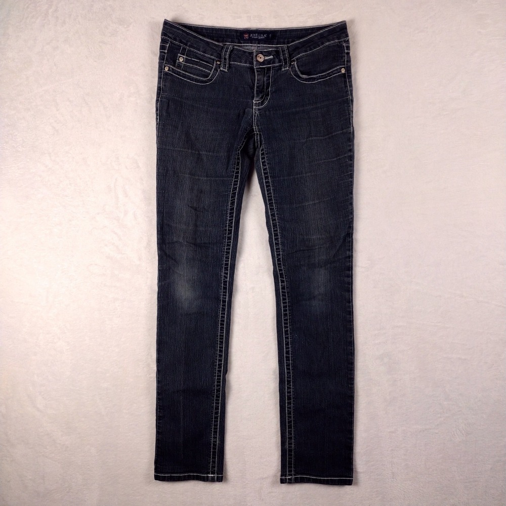 Just USA Women Dark Wash Skinny Jeans White‎ Contrast Stitch Size 9